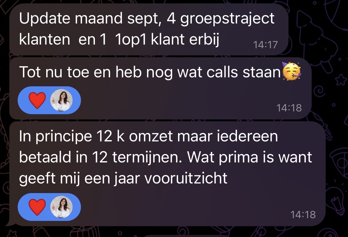 Bericht van een klant over haar salesresultaten