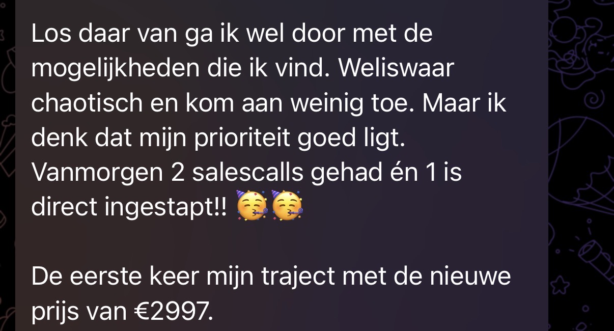 Bericht van een klant over haar salesresultaten