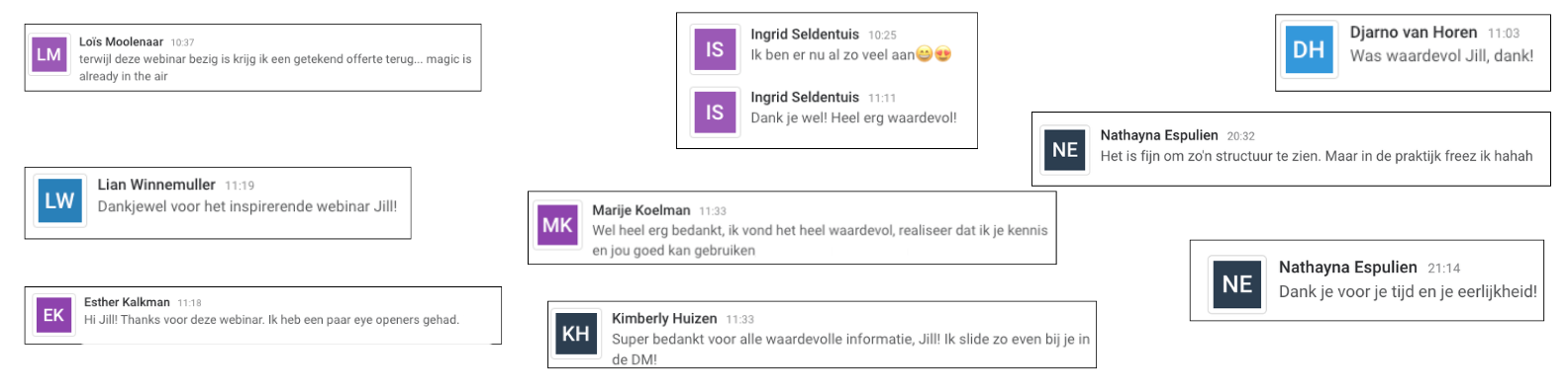 Reacties van deelnemers tijdens de masterclass