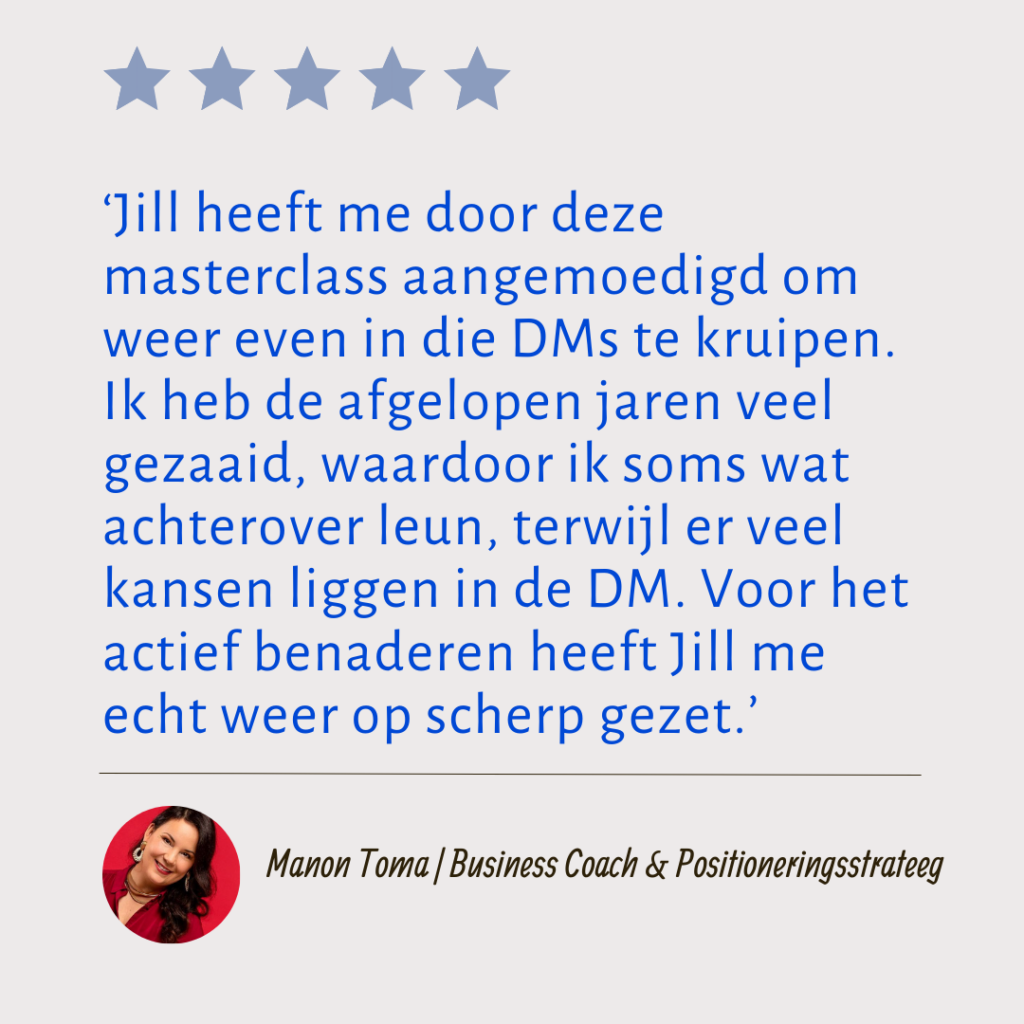 Manon Toma review masterclass Winstgevende DM's Jill van den Bosch, sales coach voor meer klanten